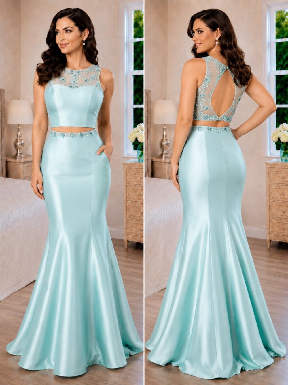 NWT Rachel Allan Mint Two Piece Formal Gown $398